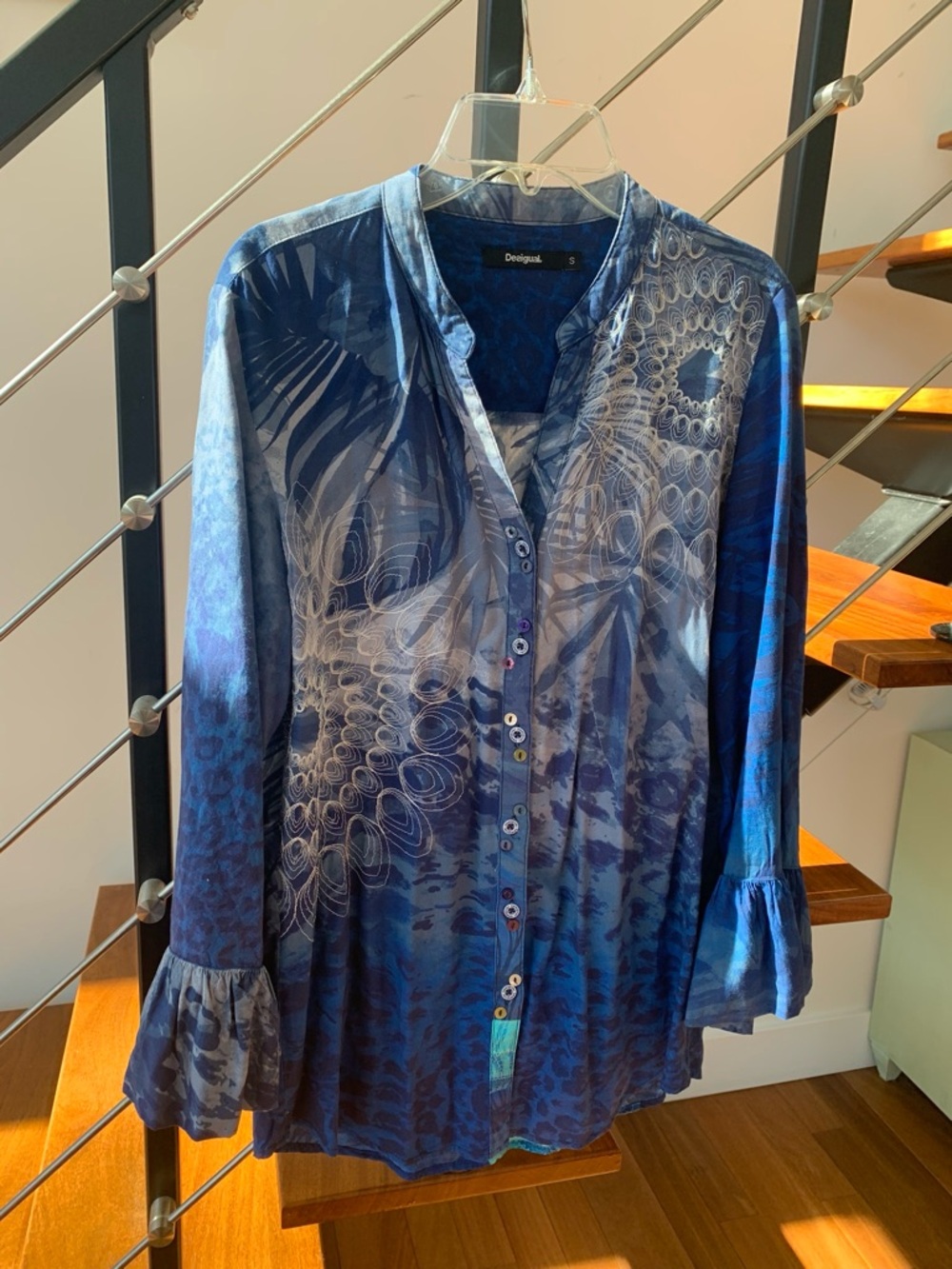 Desigual Blue Multi-Pattern Button-Front Women's Shirt